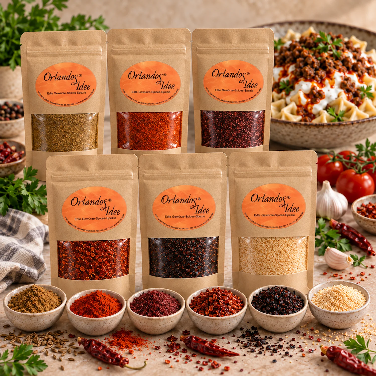 Türkische Pasta & Köfte Starter-Set 1 Türkisches Gewürzset mit Kreuzkümmel, Paprika, Sumach, Pul Biber, Isot und Knoblauch für Turkish Pasta und Köfte